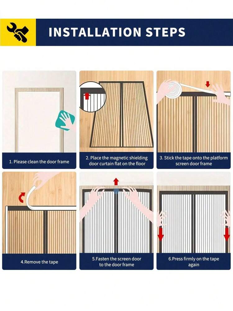 1pc Magnetic Screen Door - Keeps Bugs Out - 9 Minute Installation, Self-Closing, Heavy Duty Double Mesh Curtain Hands-Free, Suitable For Patio Doors, Pet & Kid Friendly - Square-hole Striped Black - View 10