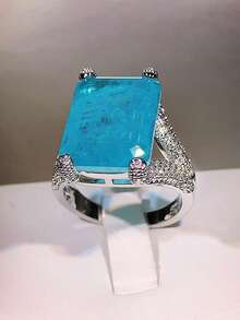 经典复古彩色宝石椭圆形戒指，几何花卉缠绕设计，情人节珠宝礼物 - 紅白色 - 查看 3