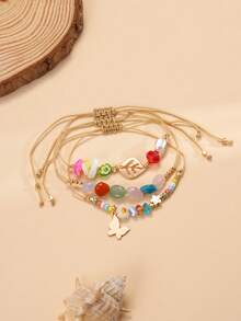 Bộ 3 vòng tay nữ thời trang thường ngày, đa năng, hình bướm và hoa. - Nhiều màu - Xem 6