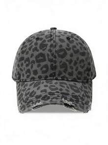 Unisex Leopard Print Distressed Denim Baseball Cap - A - View 8