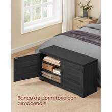 VASAGLE Banco Zapatero de 3 Niveles con Estantes Ajustables Puertas y Cojín 35 5 x 101 x 52 5 cm Negro Tinta y Gris Cemento MLSB044B01 - Negro Tinta  Gris Cemento - Ver 6