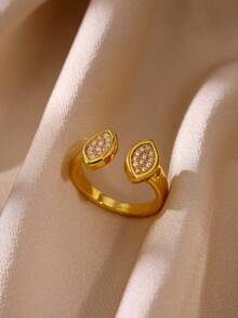 Classic Twist Chain Open Rings For Women Zirconia Geometric Twist Wrapped Couple Ring Wedding Aesthetic Jewelry ﻿ - Yellow Gold - View 14