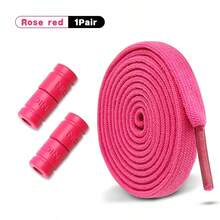 免系带弹力鞋带，胶囊扣式鞋带，运动鞋平底鞋免系带鞋带，儿童成人鞋履配件，1双装 - 玫紅色 - 查看 7