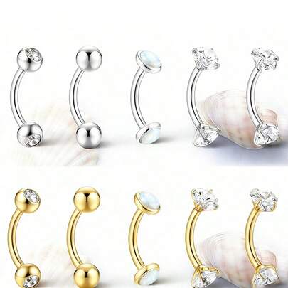 女士小巧金色肚脐环 - 低过敏性内螺纹精致肚脐穿孔饰品，镶嵌小巧的漂浮锆石，简约弯曲杠铃式肚脐环