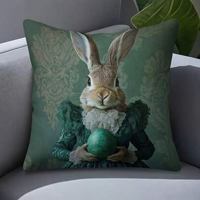 1 chiếc vỏ gối trang trí hình thỏ bằng vải nhung ngắn, in một mặt, họa tiết Phục Sinh, thích hợp cho ghế sofa, giường, ghế, trang trí nhà cửa - Quà tặng, tạo không khí, vỏ gối trang trí - Món quà vỏ gối hoàn hảo cho gia đình, bạn bè