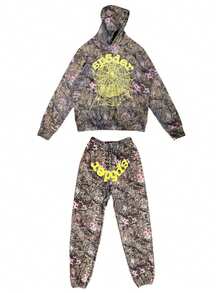 Camo Tracksuit Set - Realtree Tree Camouflage Hoodie And Jogger Pants, 3D Spider Web Logo Streetwear, Hip Hop Casual Sportswear For Men And Women - 棕色 - 查看 1