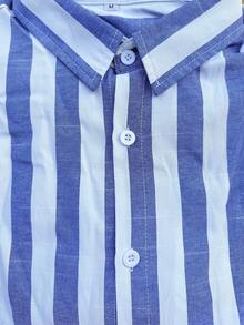Camisa casual de manga larga con patrón de rayas para playa y vacaciones - Azul - Ver 4