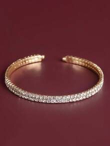 1pc Fashionable Full Rhinestone Women's Bracelet, Versatile Daily Wear, Party Accessory - Yellow Gold - View 8