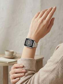 2件套双色银色玫瑰金表带表壳，兼容 38mm 40mm 41mm 42mm 44mm 45mm，奢华不锈钢表带和TPU表壳，兼容 Series 9 8 7 SE3 6 5 4 3 2 1，优雅金属表带手表保护套 - 銀間玫瑰金 - 查看 4