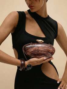 Glamine 1pc Brown Marble-Look Box-Shaped Bag With Metal Chain Strap, Retro Elegant Women Evening Clutch Purse, Party Bags,Perfect For Party Wedding Prom Dinner/Banquet Matching With Holiday Party Dress Evening Dress & Sequin Dress - Brown - View 1