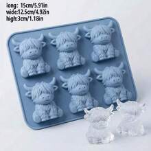 Molde de silicona para hacer cubitos de hielo con diseño de vaca de las tierras altas, molde divertido para hacer hielo, molde universal para cubitos de hielo para refrigeradores domésticos, fácil de desmoldar, molde multifuncional para cubitos de hielo, moldes específicos para diferentes bebidas, adecuado para uso doméstico diario en verano, accesorio para hacer hielo en verano, ayuda para aliviar el calor del verano. - Azul - Ver 3