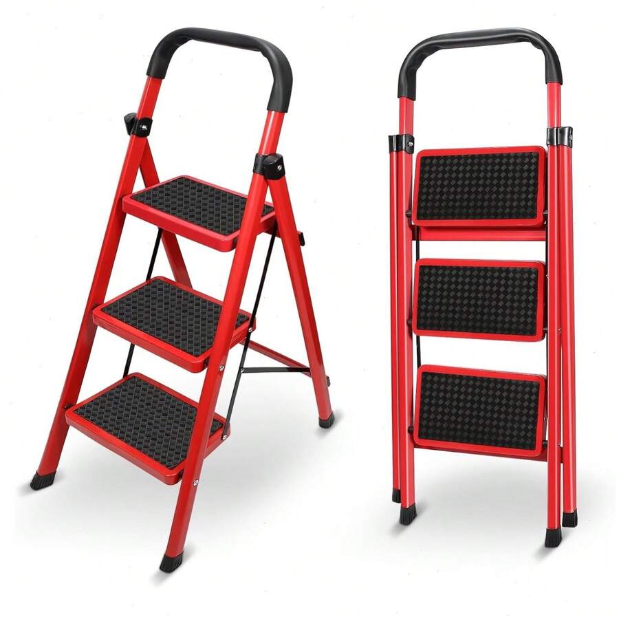 Folding, Non-Slip, Household Folding Ladder, 3-Step Ladder With Handrail, Non-Slip Household Folding Ladder - Black - View 1