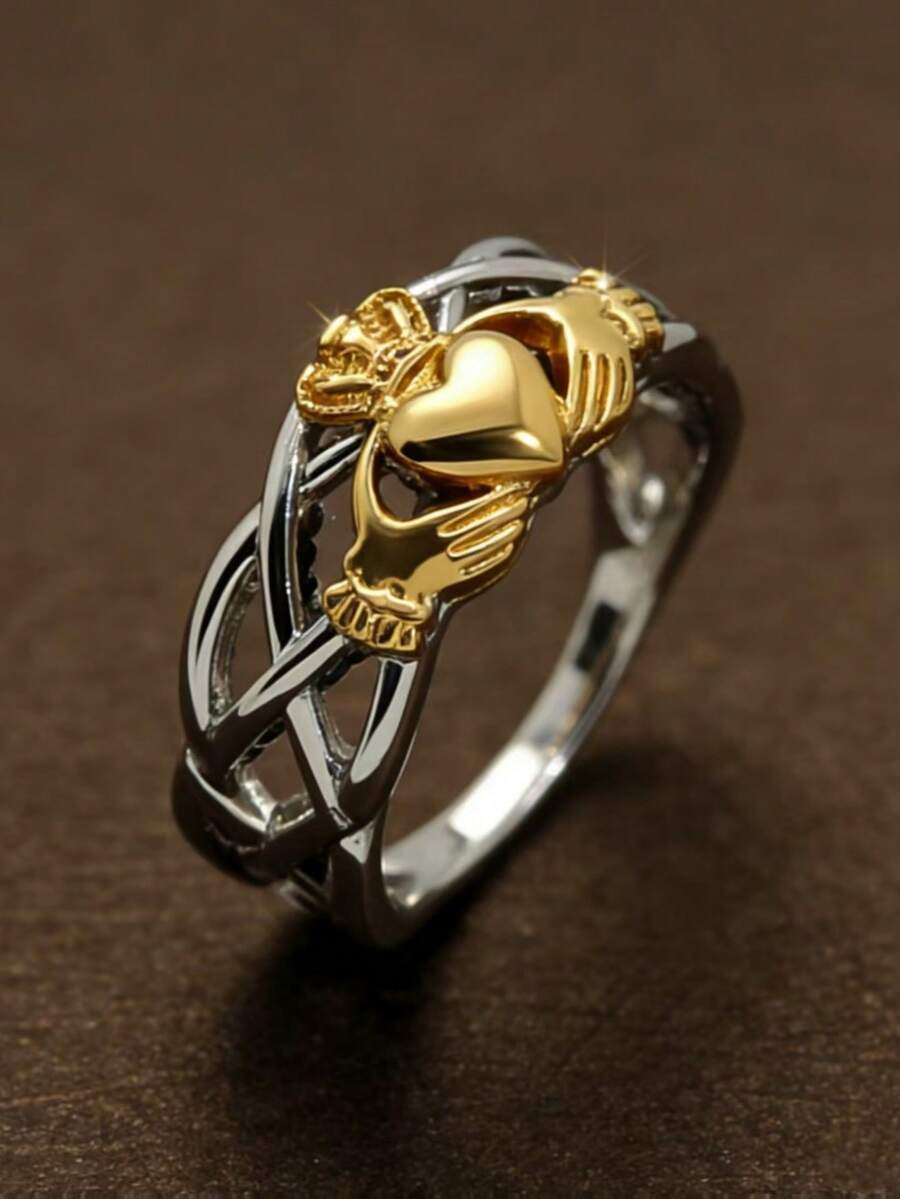 1 chiếc nhẫn thiết kế hình trái tim vương miện tối giản, thanh lịch, thích hợp làm quà tặng trang sức cho nữ giới khi đeo hàng ngày, dự tiệc, hẹn hò hoặc đi du lịch. - Bạc - Xem 1