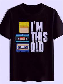 Men's Vintage "I'M THIS OLD" Cassette Graphic T-Shirt- Black  Music Tee With Bold White Print, Breathable Summer Casual Round Neck Top, Birthday Gifts, Christmas Gifts, Christmas Gifts, , Halloween, Souvenir Shirts For Friends And Lovers, PLUS - màu đen - Xem 6