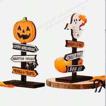 Charming Wooden Pumpkin Ghost - Halloween Tabletop Decor, Versatile Use, No Power Needed - A - View 2