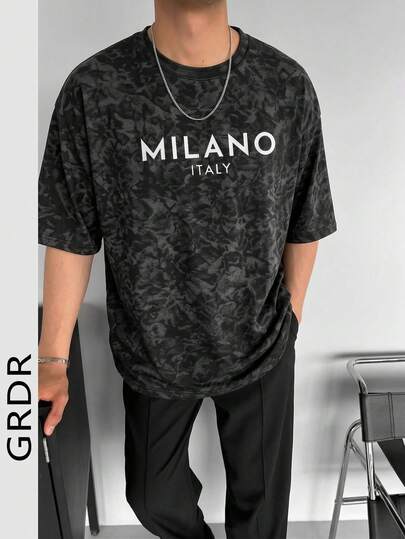 GRDR Men's Summer Fashion Letter Print Short Sleeve T-Shirt, Suitable For Daily Commute, Dating, And Dining Out