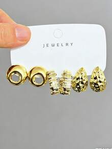 3对/9对装粗款银色耳环套装，低过敏性女士粗款耳环 - 金色 - 查看 3