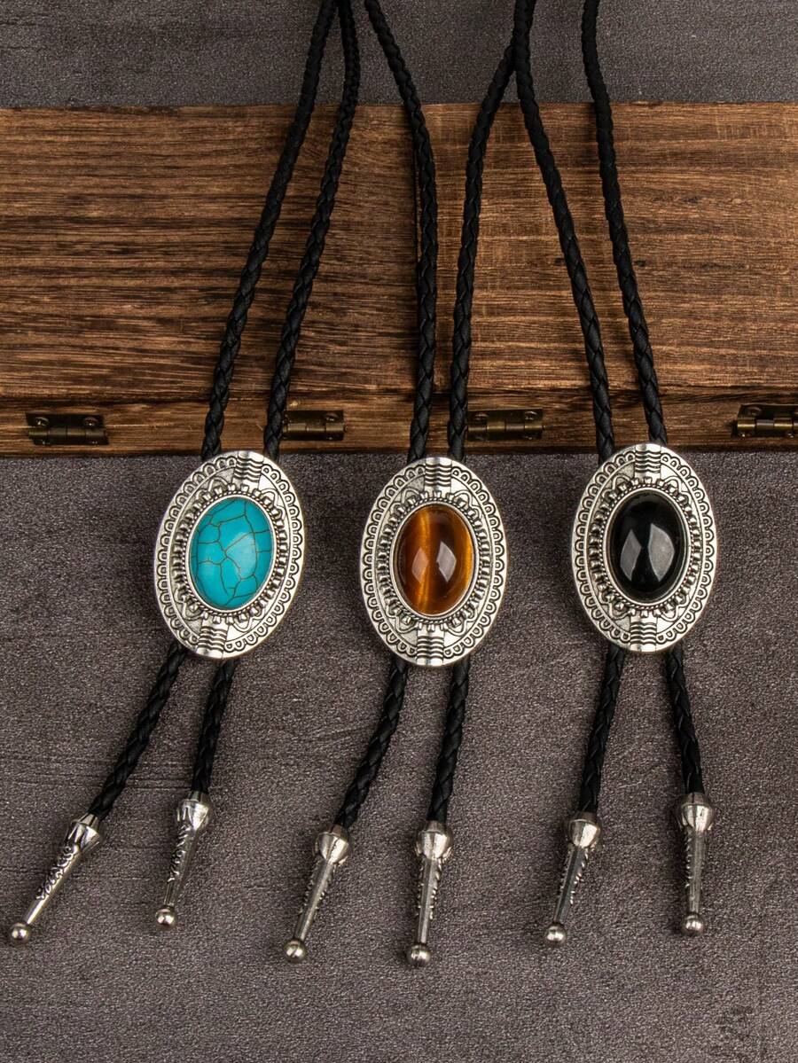 1pc Western Style Bolo Tie, Unisex Music Festival Wedding Gift Versatile Denim Accessory - Multicolor - View 1