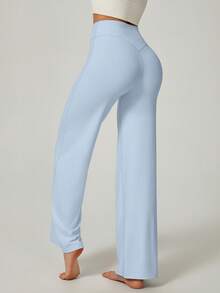 NcmRyu 1 buah Celana Olahraga Wanita Warna Polos Model Longgar Pinggang Tinggi Kaki Lebar - Baby Blue - View 7