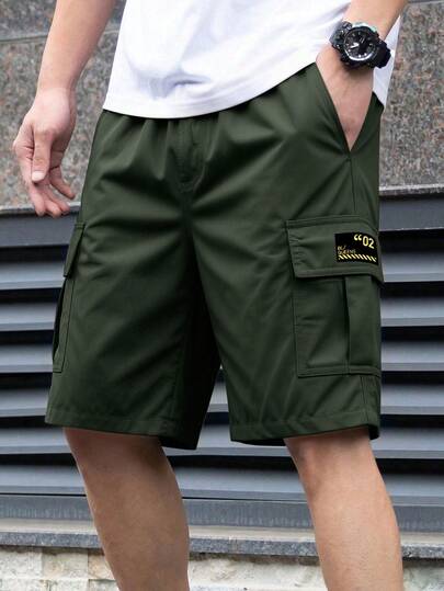 1 件青少年男孩休闲运动户外口袋时尚简约实用短裤，春/秋