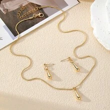 3件套奢华金属水滴吊坠项链耳环首饰套装，精致高端设计 - 金色 - 查看 8