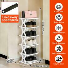 9/6-Tier Shoe Organizer - Comes With A Shoe Horn, Vertical Design, Perfect For Closets, Hallways, Bathrooms, Dorms, Storage And Organization, Stackable Plastic Shoe Organizer, Easy To Assemble - Xem 4
