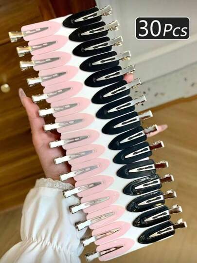 30pcs/Set Girls' Solid Color Hair Clips, Minimalist Style, Black & Pink, Small Size Alligator Clip Design, Hair Accessories Suitable For Casual And Outdoor Wear, Cute Decor (Card Not Included)