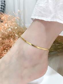 Nooxian 1 pieza Tobillera de acero inoxidable con diseño de hueso de serpiente, apta para uso diario - Amarillo Oro - Ver 5