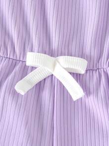 3件套甜美清新风格女童碎花纯色连体裤，抽绳腰带撞色滚边，适合4-7岁夏季室内外穿着 - 彩色 - 查看 5