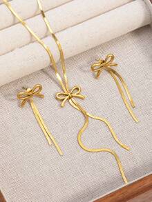 1 Set Fashionable Bowknot Necklace & Minimalist Stainless Steel Earrings, Stylish & Versatile Women Jewelry - Multicolor - View 2