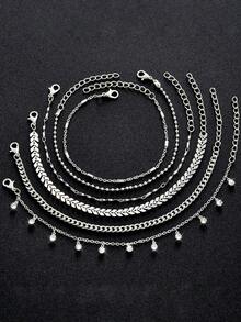 6pcs Minimalist Crystal Element Beach Anklet Set, Versatile Fashion Accessory Gift For Women & Girls, Ideal For Beach Vacation - Anklet Set - View 3
