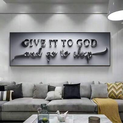 2D/平面单幅作品，将一切交托给上帝，然后安然入睡。简约风格，适用于油画、帆布画、墙面装饰、现代艺术印刷、海报、房间装饰、走廊、书房、卧室墙面装饰（不含画框）。