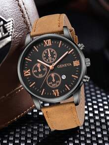 4pcs Men's Quartz Watch Combination Set, Business Casual Minimalist Retro Dial With Calendar Function For Daily Wear, Party Decoration Or Father's Day Back To School Season, Various Festival Gifts For Friends And Fathers - Multicolor - View 4
