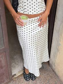 Look Polly 女士夏季波点波西米亚风半身裙，修身显瘦长裙，适合约会、派对、海滩、通勤 白色 - 白色 - 查看 11