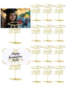 2026届毕业帽毕业照展示架，2英寸2026届毕业典礼桌号牌架，适用于毕业派对用品、舞会晚宴、自助餐派对用品、中心装饰品、毕业典礼桌号牌架、卡片架 - 金色 - 查看 7