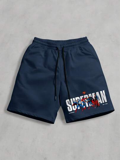 Strevion OBM Men X SUPERMAN 男士宽松休闲运动短裤，饰有 4 个超级英雄图案，夏季款