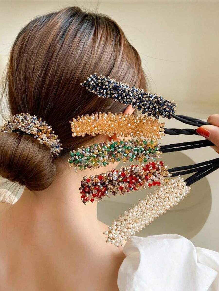 1pc Crystal Hair Styling Tool, Slouchy Twist Bun Maker, Messy Bun Donut Hair Accessories,Summer,Holiday,Travel - Multicolor - View 1