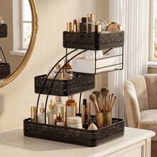 Senmeo 1pc Sleek 3-Tier Metal Cosmetic Organizer (No Installation), Space-Saving For Dressing Table/Bathroom - 白色花紋 - 查看 4