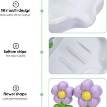 2pcs Floral Self-Draining Soap Dish - Durable, Hygienic Bathroom Accessory For Home Decor - Multicolor - View 8