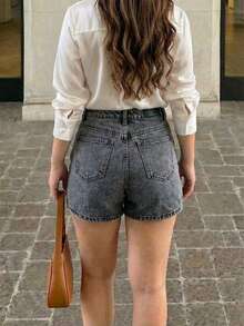 Women Denim Shorts - gris - View 3