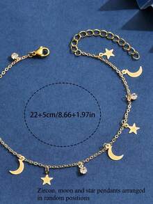 1pc Fashion Zirconia Star & Moon Anklet, Minimalist Style Suitable For Daily Wear, Travel & Gift (Zirconia, Moon, Star Pendant Arrangement Random) - one-size - View 6