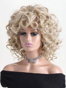 12Inch Women's Fashionable Natural Fluffy Afro Curly Synthetic Fiber Heat-Resistant Short Gold Wig, Suitable For Daily Wear, Halloween Party Costumes And Parties - 金色 - 查看 4