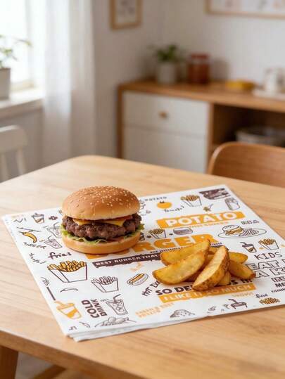 29,5*28 cm Tek Kullanımlık Yağ Geçirmez Kağıt, Fırınlama, Patates Kızartması, Hamburger, Sandviç, Gıda Ambalajı, Masa Örtüsü, Yağa Dayanıklı Tabaklar İçin Uygundur