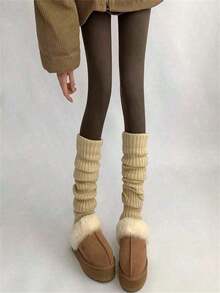70cm Knitted Yoga Leg Warmers Women, Thick Thermal Over--Knee Leg Warmers, Autumn/Winter CP0L FDMK - 白色 - 查看 5