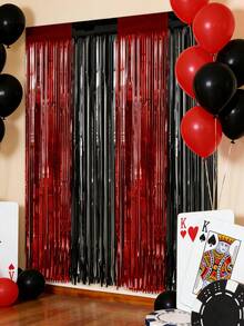 4pcs Red & Black Metallic Foil Fringe Curtain, 3.28x6.56ft Metallic Fringe Photo Backdrop For Halloween Party, 80s Retro Disco Decor, Casino Night Red Carpet Event, Texas Tech Party Decor, Graduation Ceremony Decor 2026 - View 8
