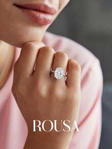 Nhẫn đính hôn/nhẫn cưới hình bầu dục sáng bóng bằng bạc Sterling 925, 1ct/2ct/5ct/8ct, nhẫn hứa hẹn/nhẫn vĩnh cửu dành cho nữ, món quà trang sức tinh tế. - Bạc - Xem 4