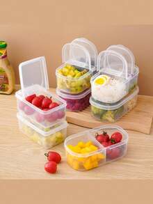 1 Stück/2 Stücke doppellagige karierte Lebensmittelaufbewahrungsbox, Bento-Box, Obstbehälter, minimalistischer transparenter Aufbewahrungsorganizer geeignet für Küche, Sommerstrand, Lebensmittel, Camping, Organisation, Raumdekoration, Küchenutensilien, hochwertige Outdoor-Campingausrüstung - Verschiedenfarbig - Übersicht 8
