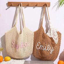 1 chiếc túi tote đi biển cá nhân hóa, túi tote đi biển móc len theo yêu cầu với tên người nhận, quà tặng cho phù dâu, túi tote mùa hè, túi quà cưới, túi du lịch cuối tuần, túi cho bé gái, quà tặng tùy chỉnh dành cho phái nữ. - Nhiều màu - Xem 8