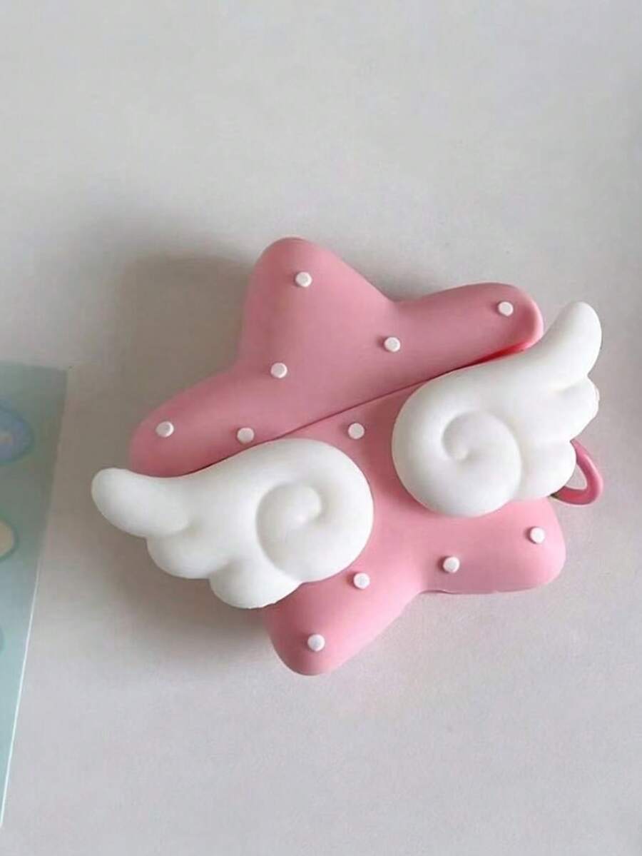 Ốp bảo vệ tai nghe Bluetooth không dây hình cánh thiên thần màu hồng và ngôi sao, phù hợp với Apple thế hệ thứ 3 và thứ 4. - Hồng - Xem 1