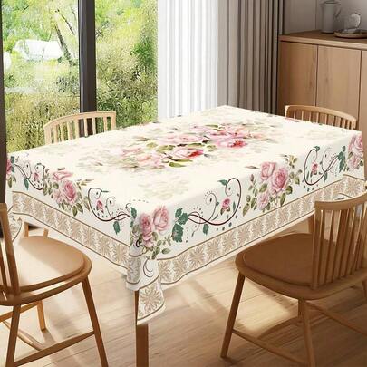 1 Set Elegant Floral Tablecloth And Chair Cover Set, Dining Room Decor, Enhance Your Dining Experience With Vintage Charm And Rose Pattern, Suitable For Various Table Sizes, Easy Care And Durable, Multiple Sizes Available.